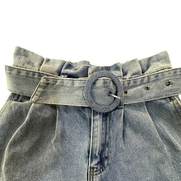 Forever 21 Y2K 90s Size XS High Waisted Belted Paper Bag Denim Jean Shorts - Picture 6 of 13